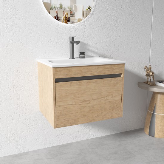 BC13 600X460X460MM PLYWOOD WALL HUNG VANITY - LIGHT OAK WITH CERAMIC TOP